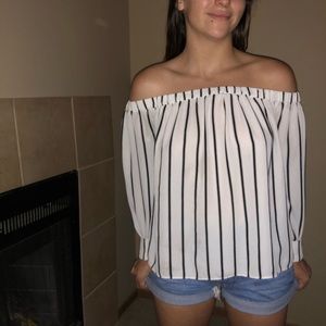 Stripped off shoulder blouse